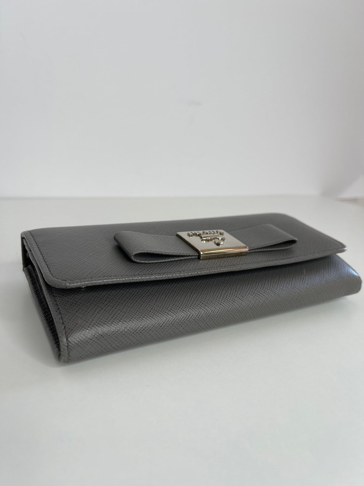 Prada Large Saffiano Grey Leather Wallet