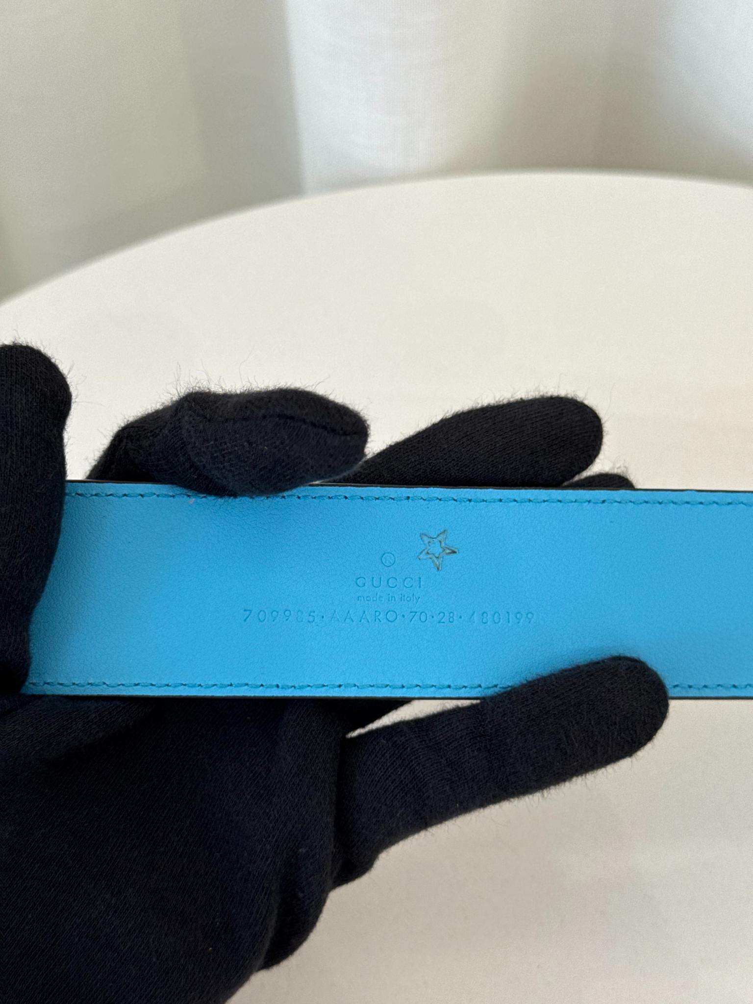 Gucci GG Marmont Blue Floral Pattern Belt