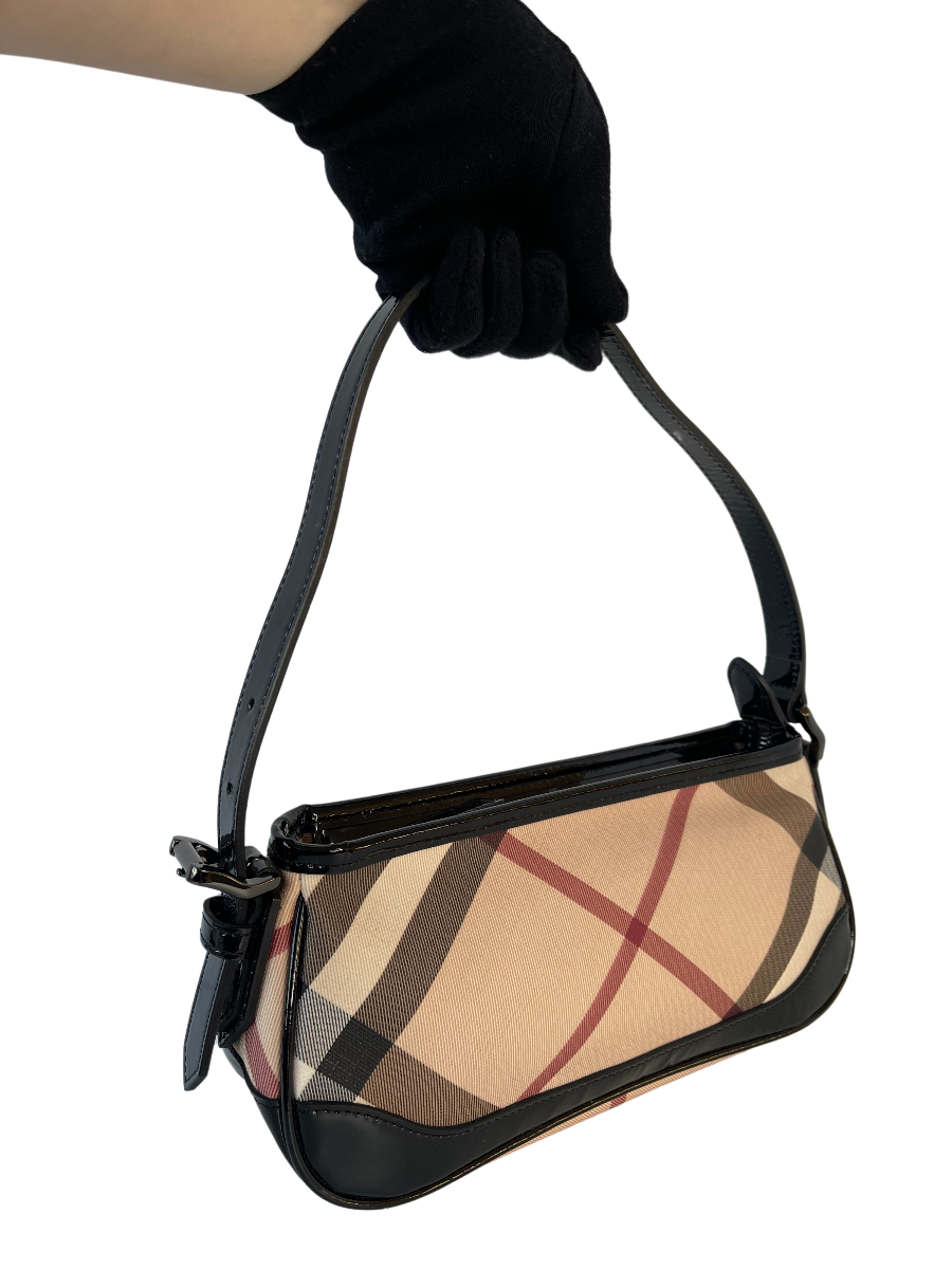 Burberry Nova Check Black Patent Leather Pochette