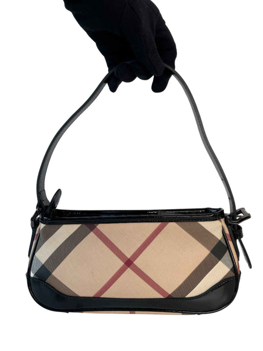 Burberry Nova Check Black Patent Leather Pochette
