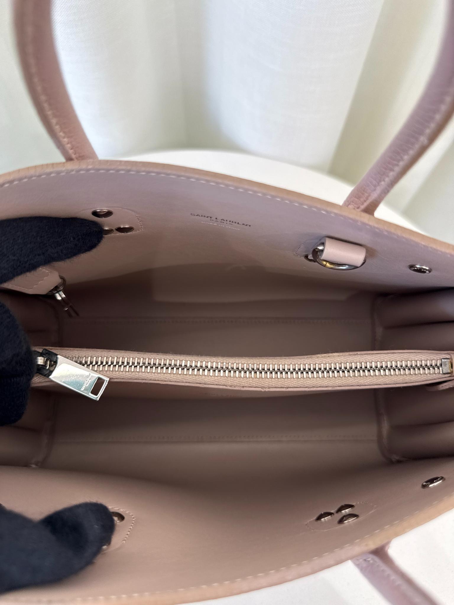 Saint Laurent Rose Pink Grained Leather Baby Sac de Jour Tote Bag