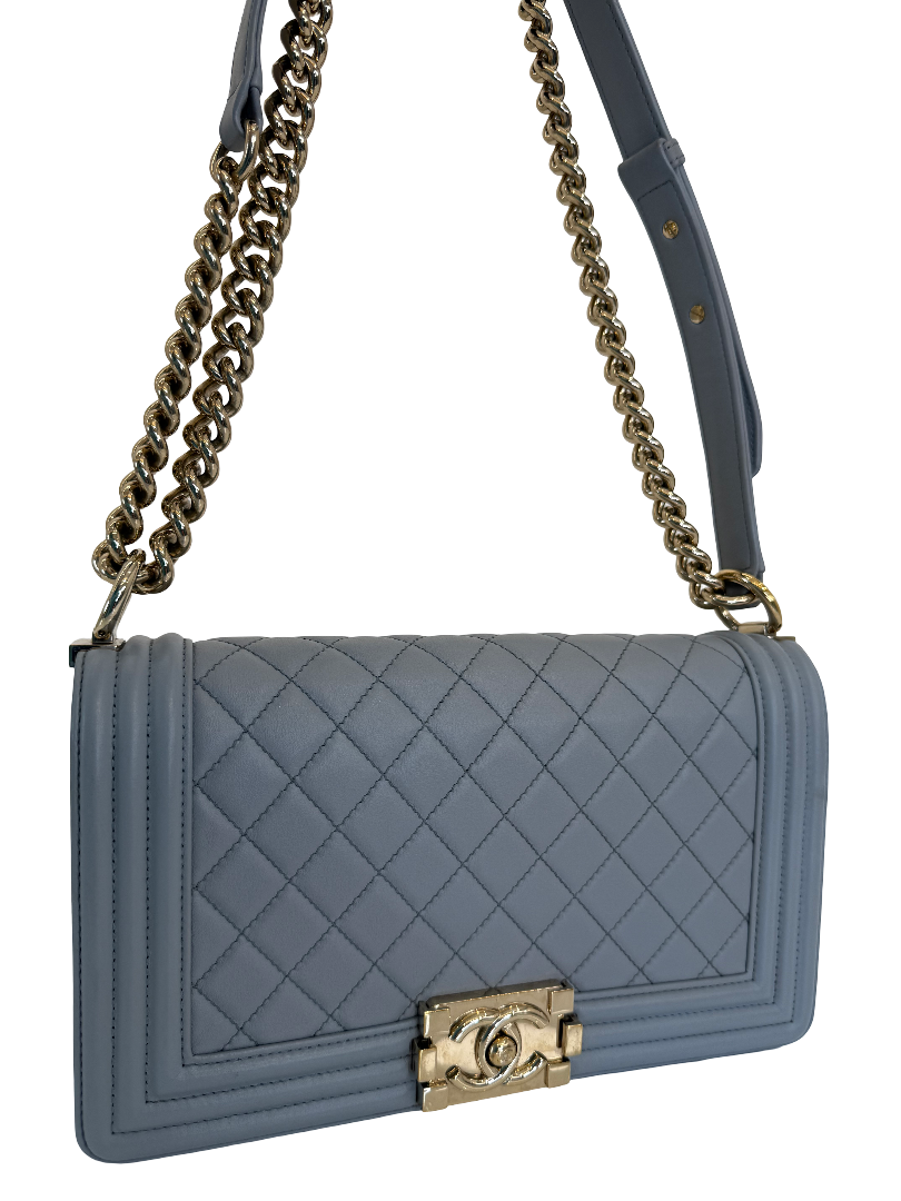 Chanel Gray Quilted Calfskin Medium Boy Bag