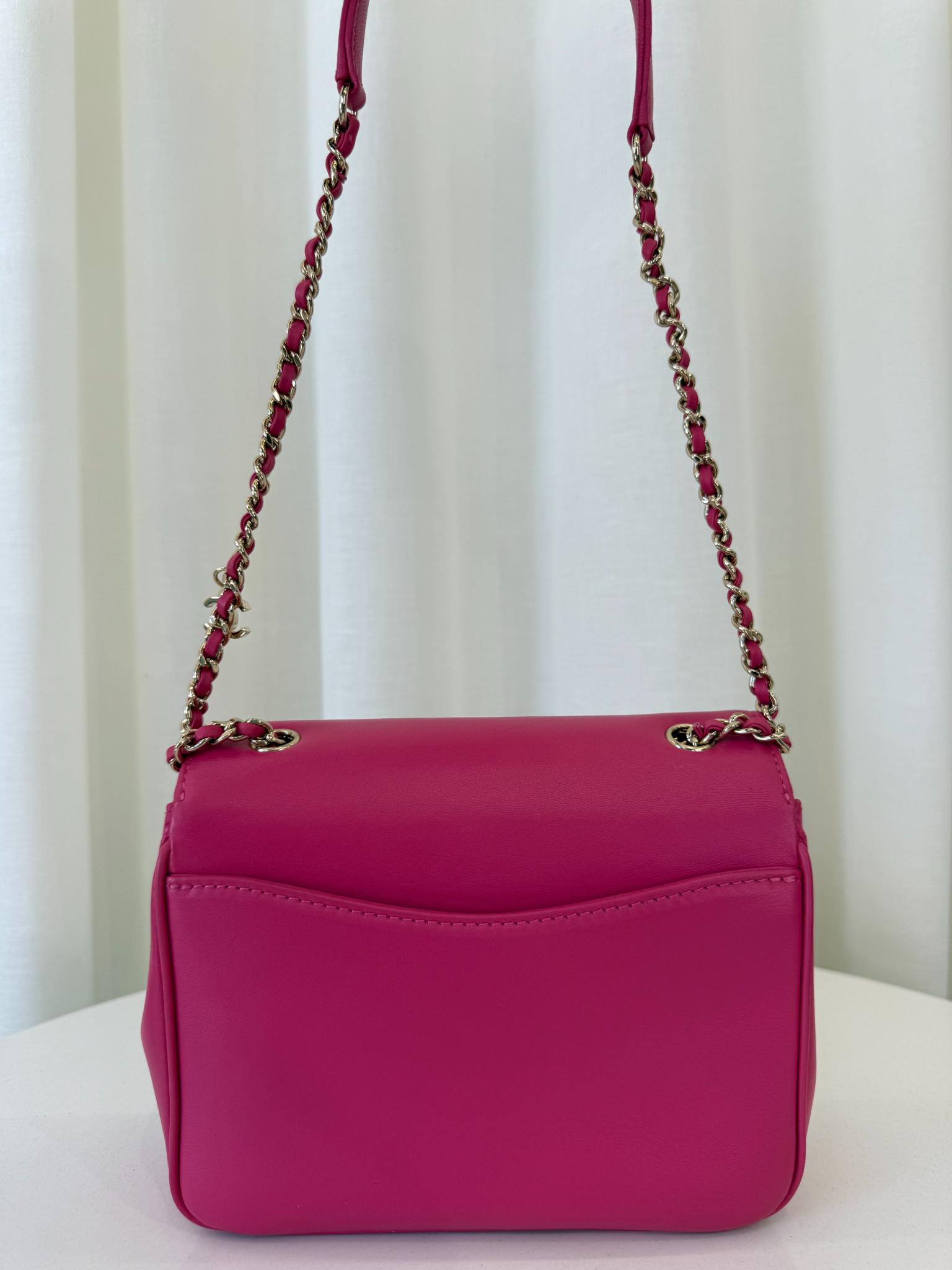 Chanel Hot Pink Lambskin CC Mania Flap Crossbody Bag