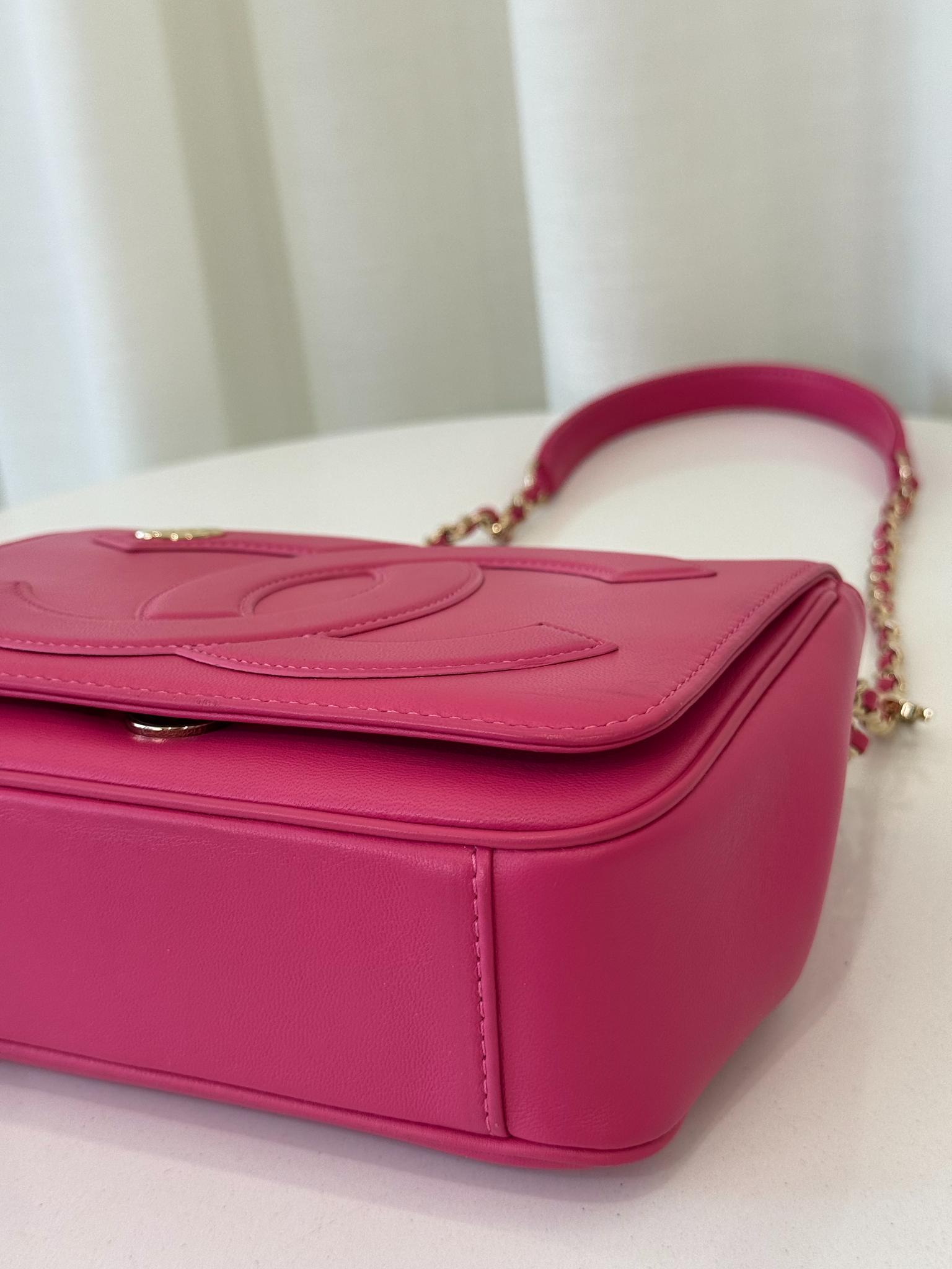 Chanel Hot Pink Lambskin CC Mania Flap Crossbody Bag