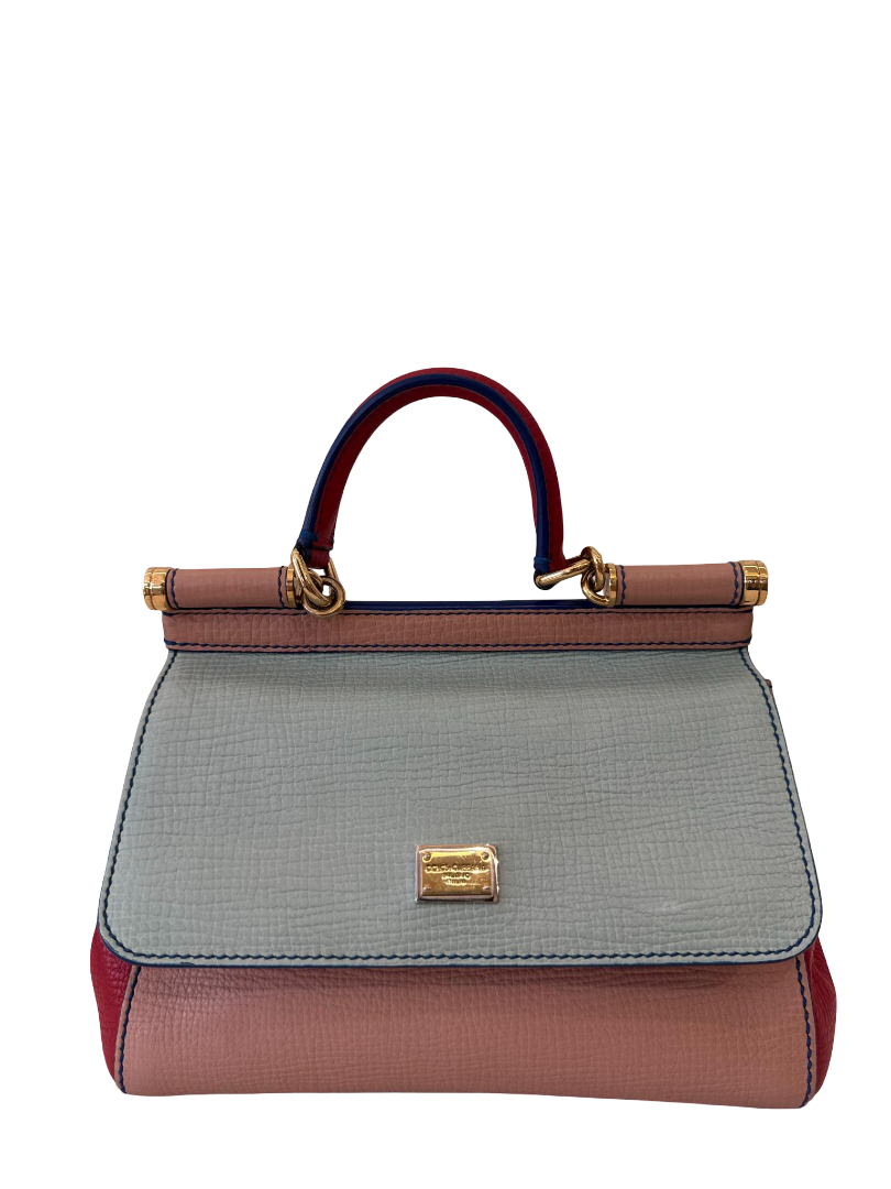 Dolce Gabbana Tri Color Dauphine Leather Small Miss Sicily Top Handle Bag
