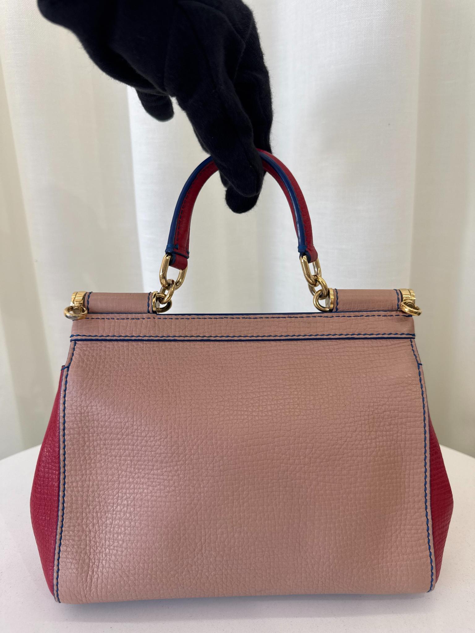 Dolce Gabbana Tri Color Dauphine Leather Small Miss Sicily Top Handle Bag