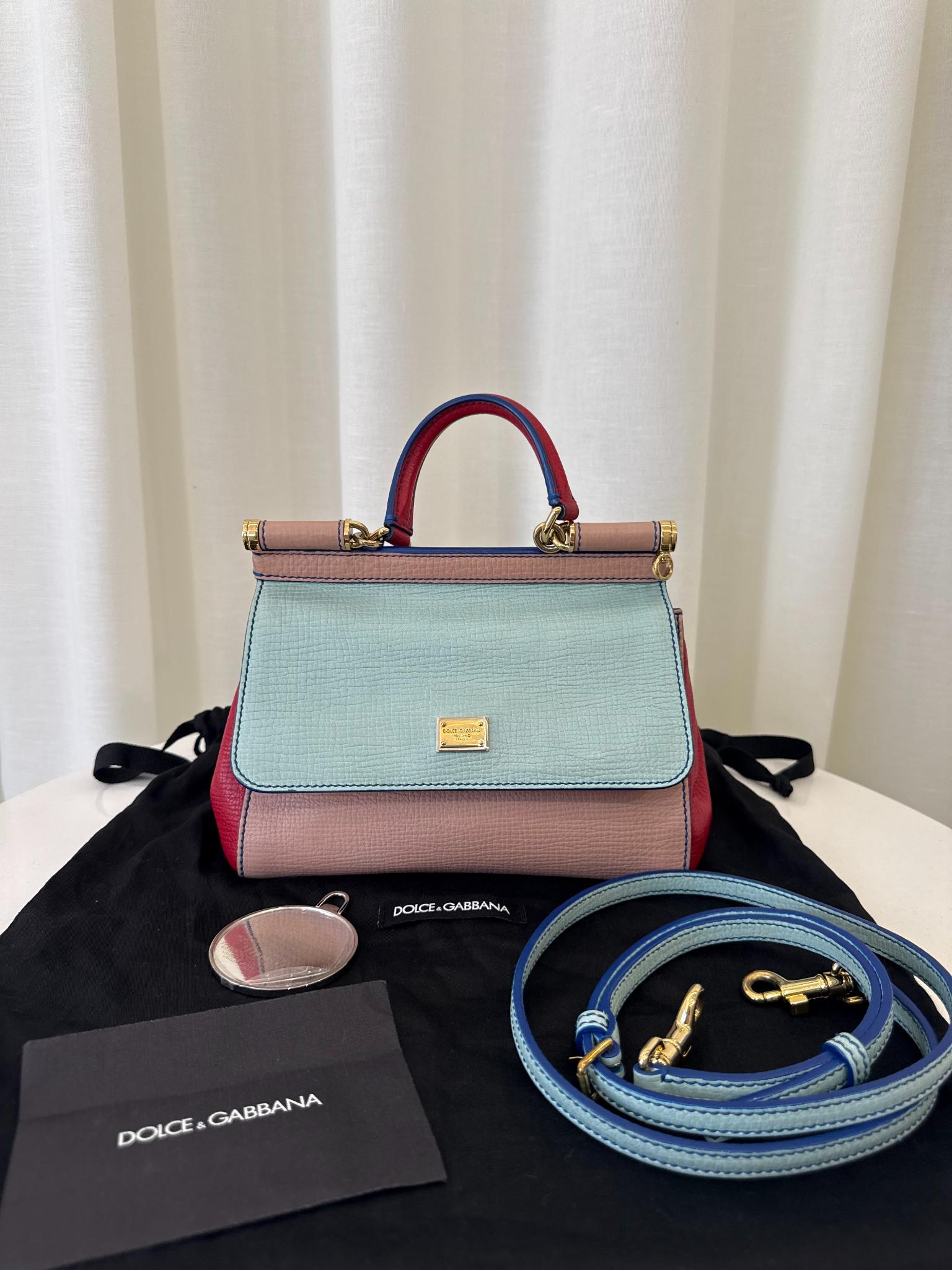Dolce Gabbana Tri Color Dauphine Leather Small Miss Sicily Top Handle Bag