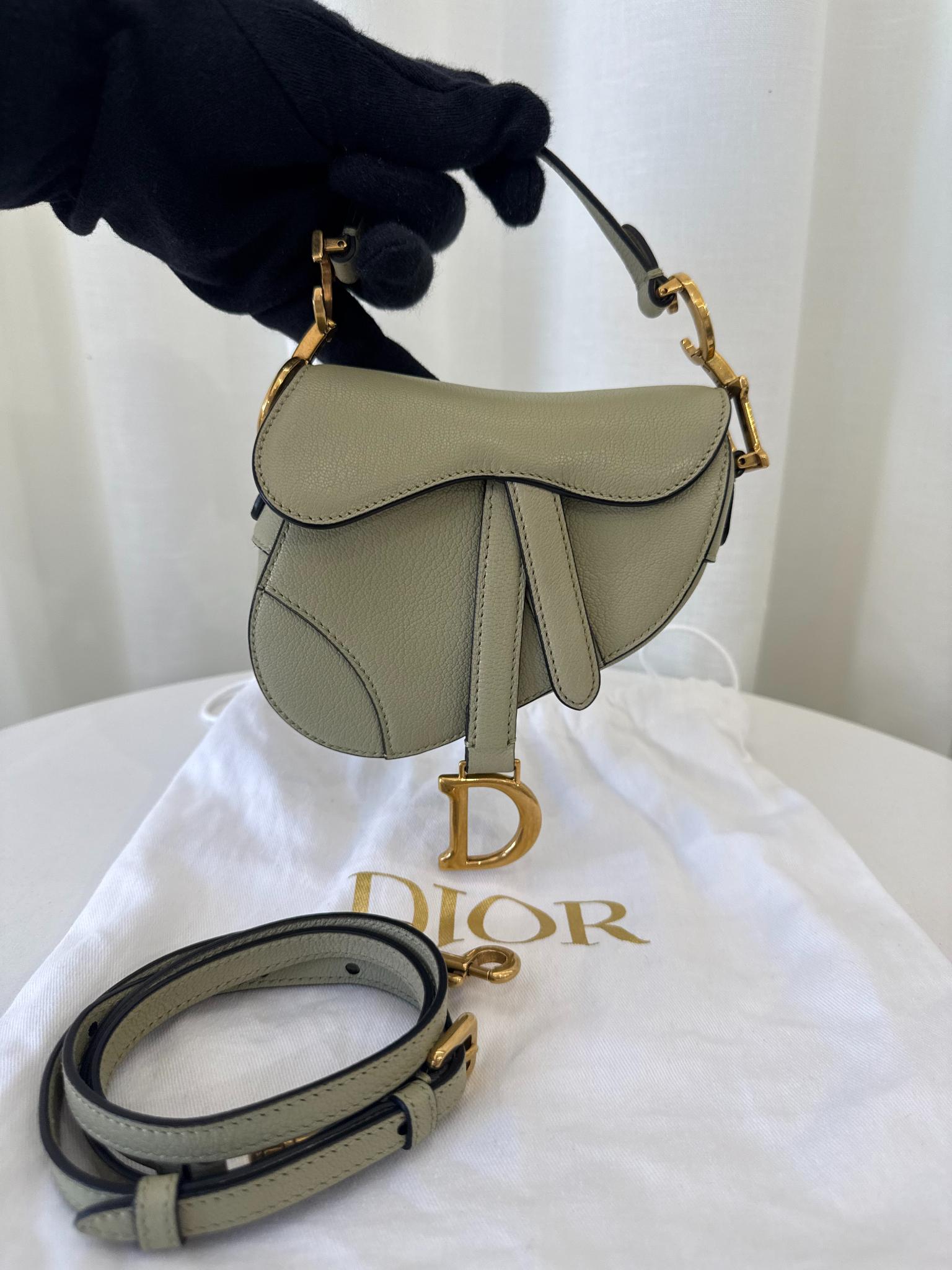 Christian Dior Grained Calfskin Micro Saddle Sage Green