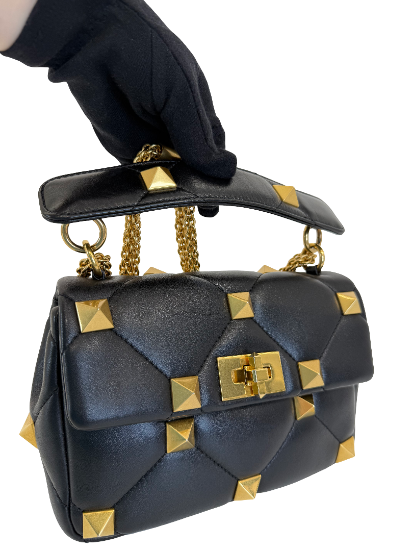 Valentino Garavani Roman Stud Black Quilted Leather Flap Bag