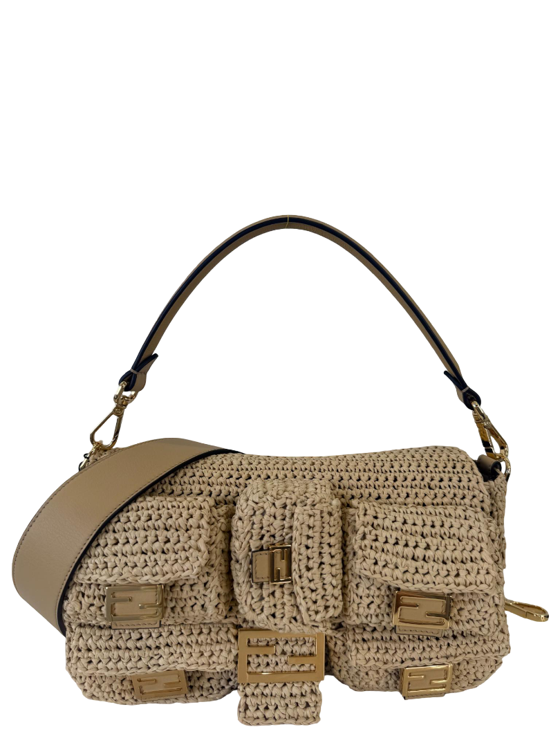 Fendi Baguette Multipocket Natural Straw Crochet