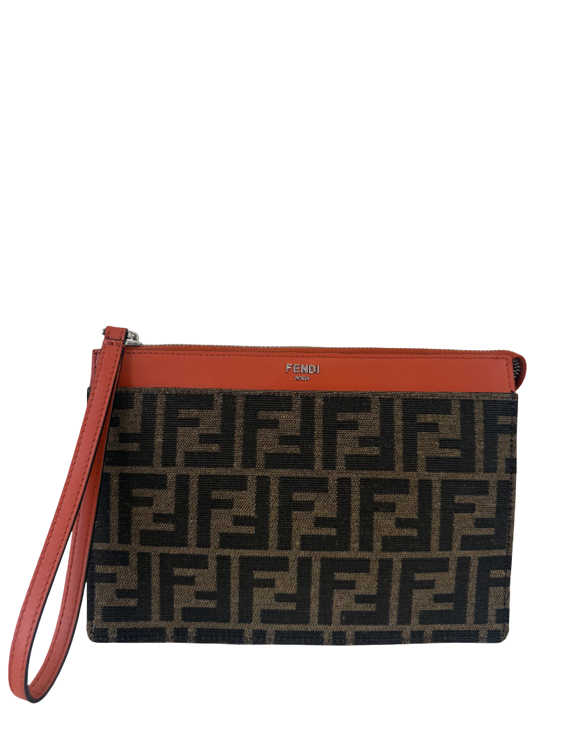 Fendi FF Jacquard Medium Pouch Brown Fabric Pouch