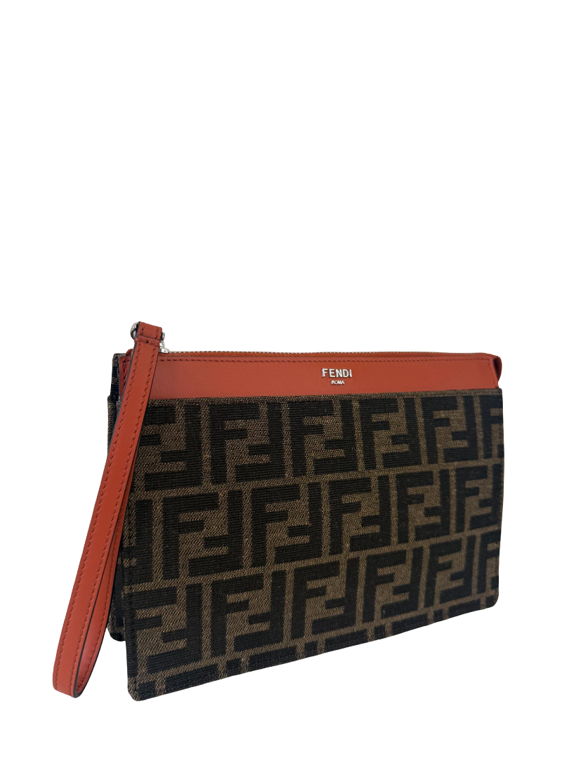 Fendi FF Jacquard Medium Pouch Brown Fabric Pouch