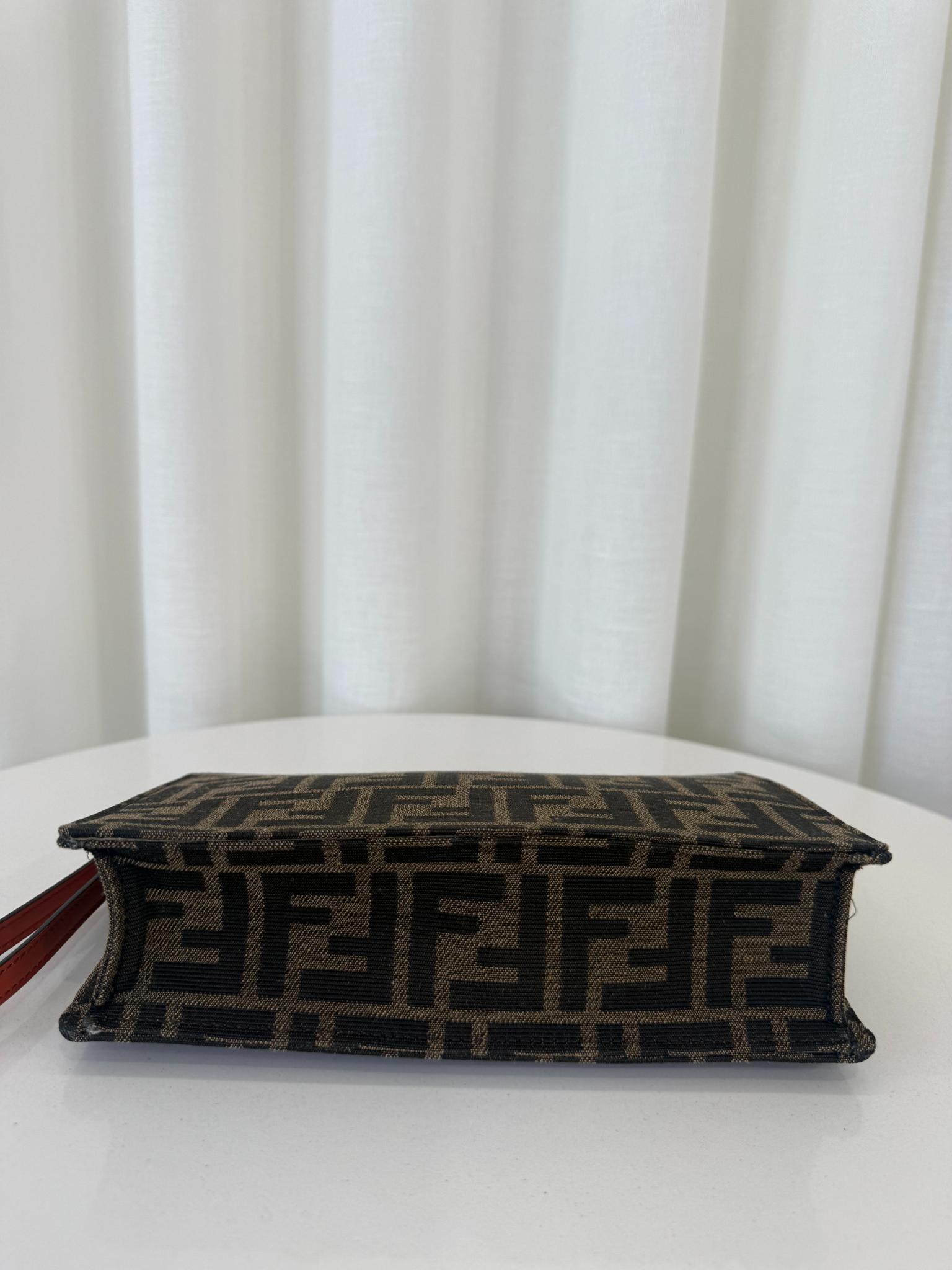 Fendi FF Jacquard Medium Pouch Brown Fabric Pouch