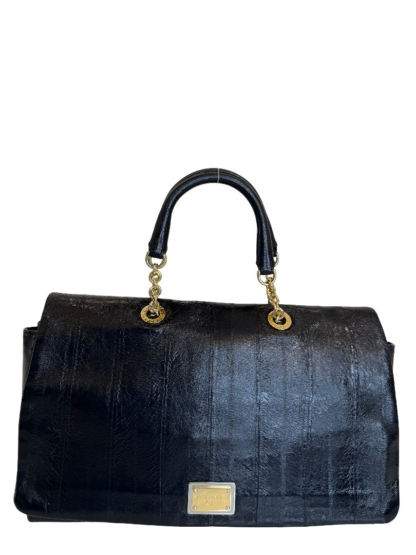 Dolce Gabbana Black Eel Leather Top Handle Bag