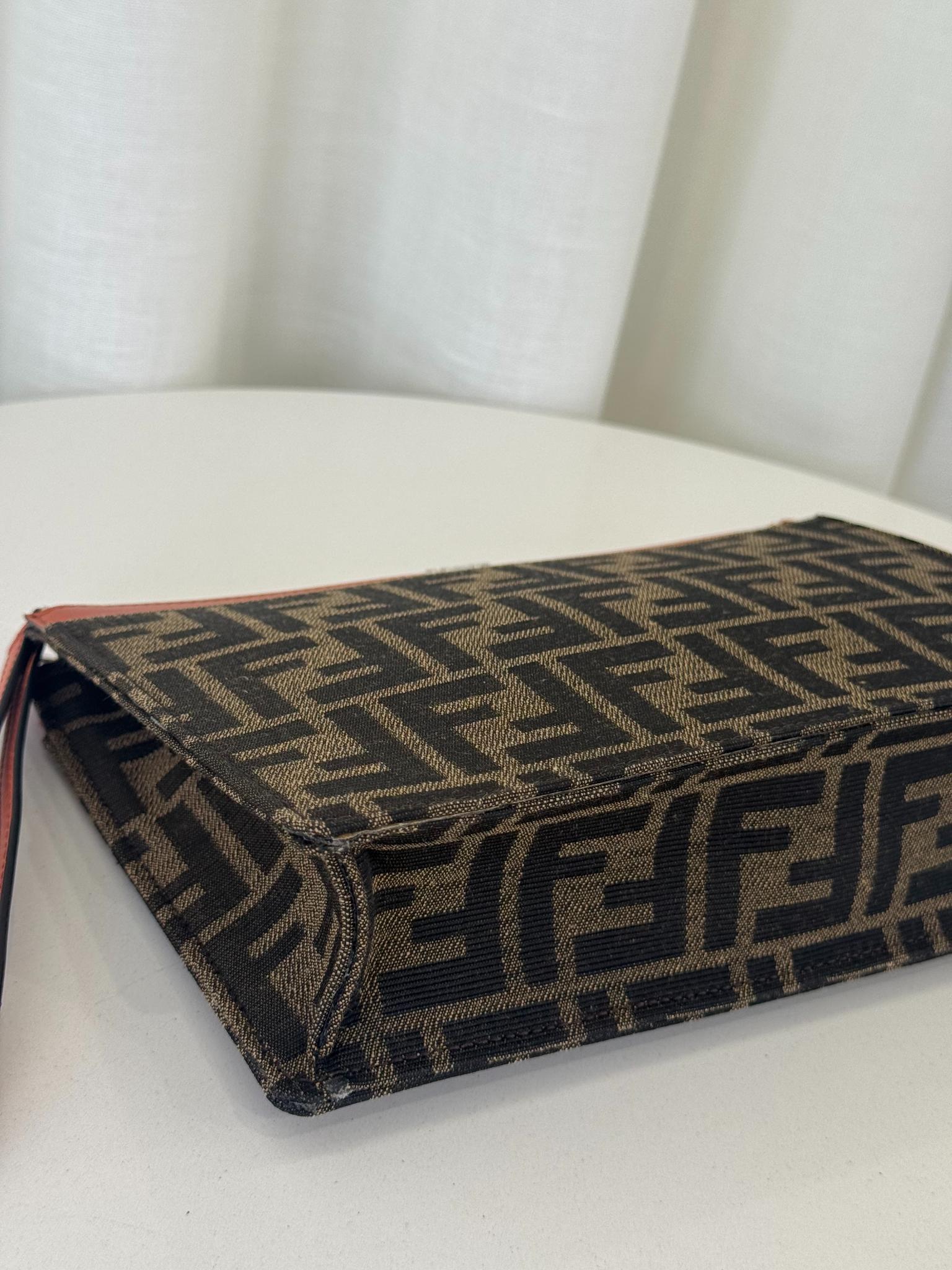 Fendi FF Jacquard Medium Pouch Brown Fabric Pouch