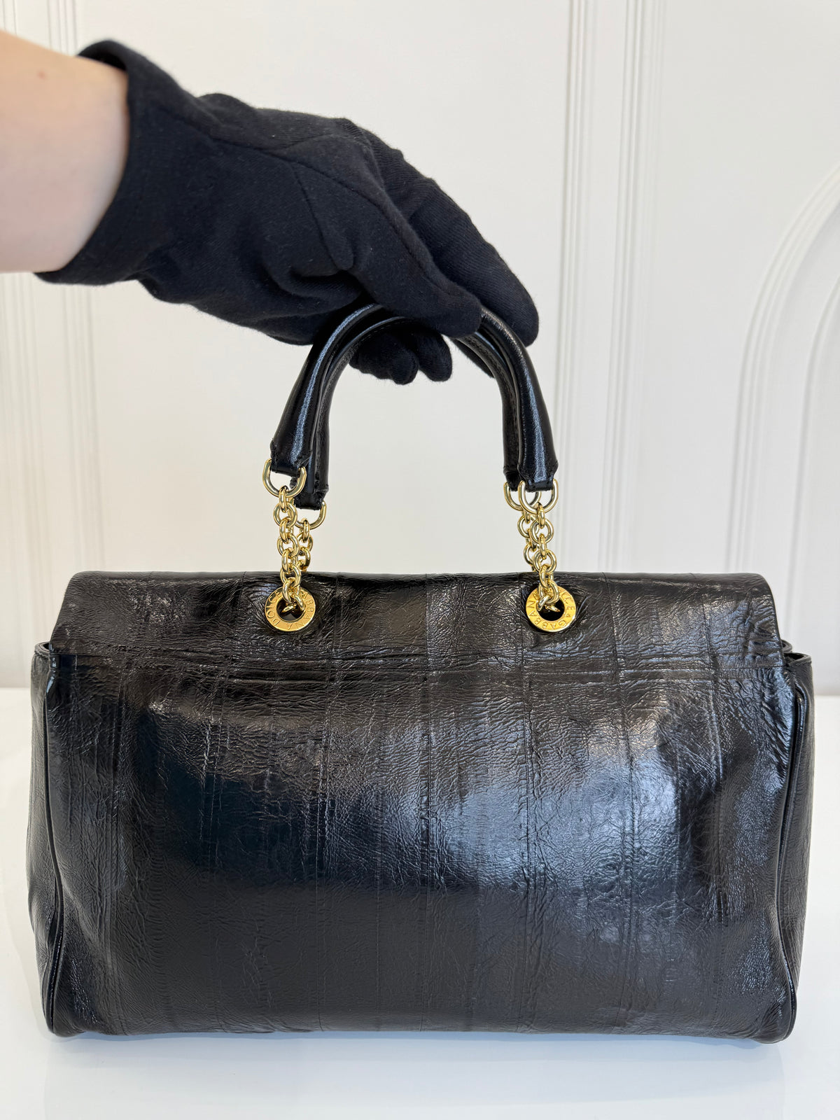 Dolce Gabbana Black Eel Leather Top Handle Bag