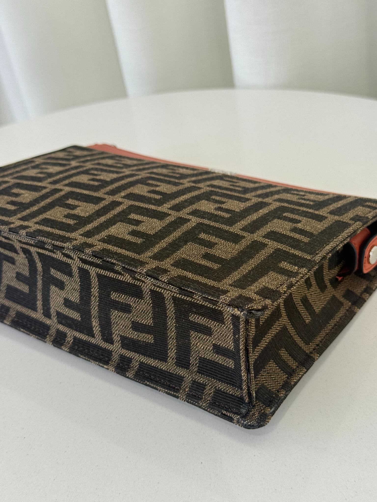 Fendi FF Jacquard Medium Pouch Brown Fabric Pouch