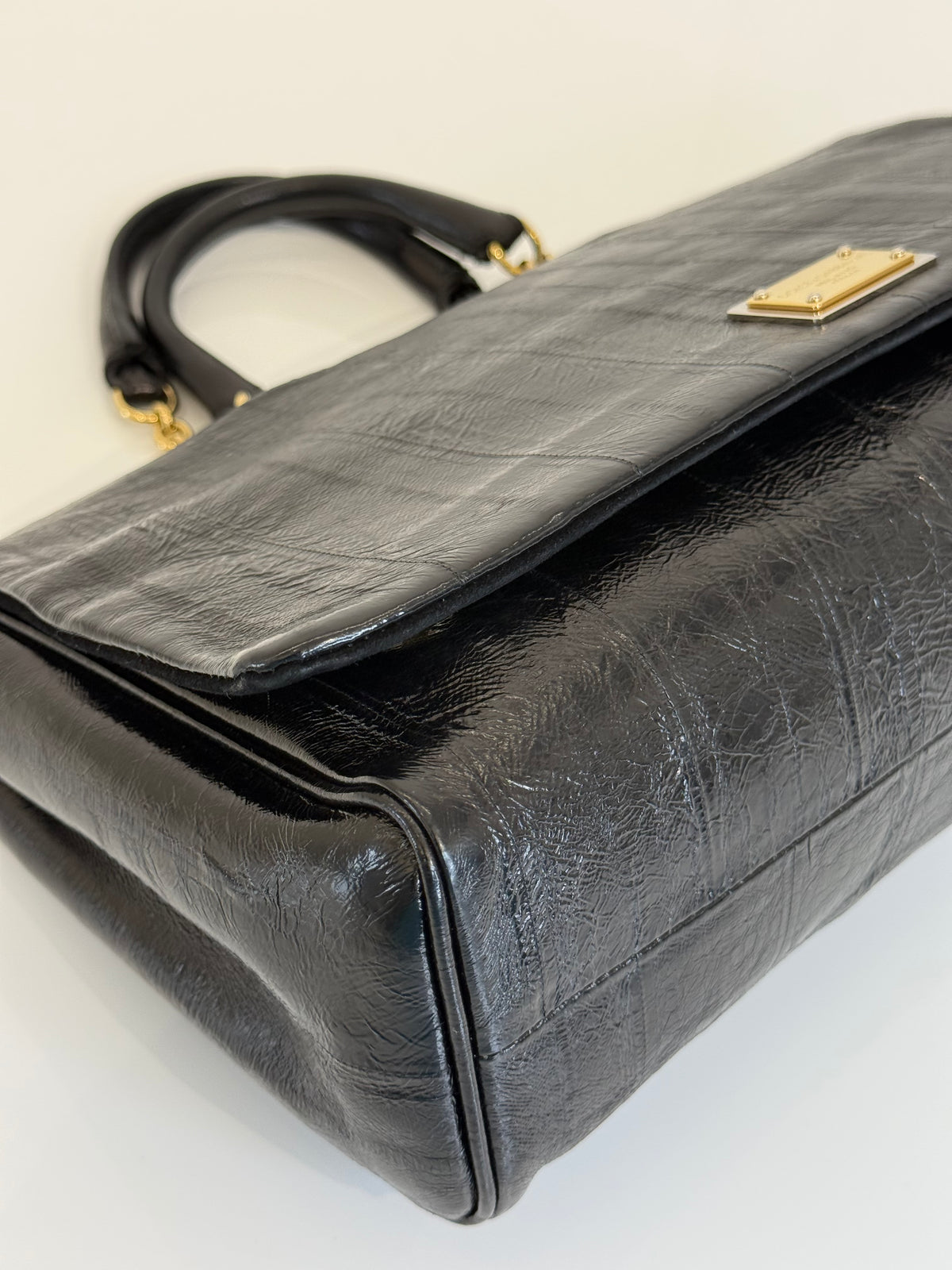 Dolce Gabbana Black Eel Leather Top Handle Bag