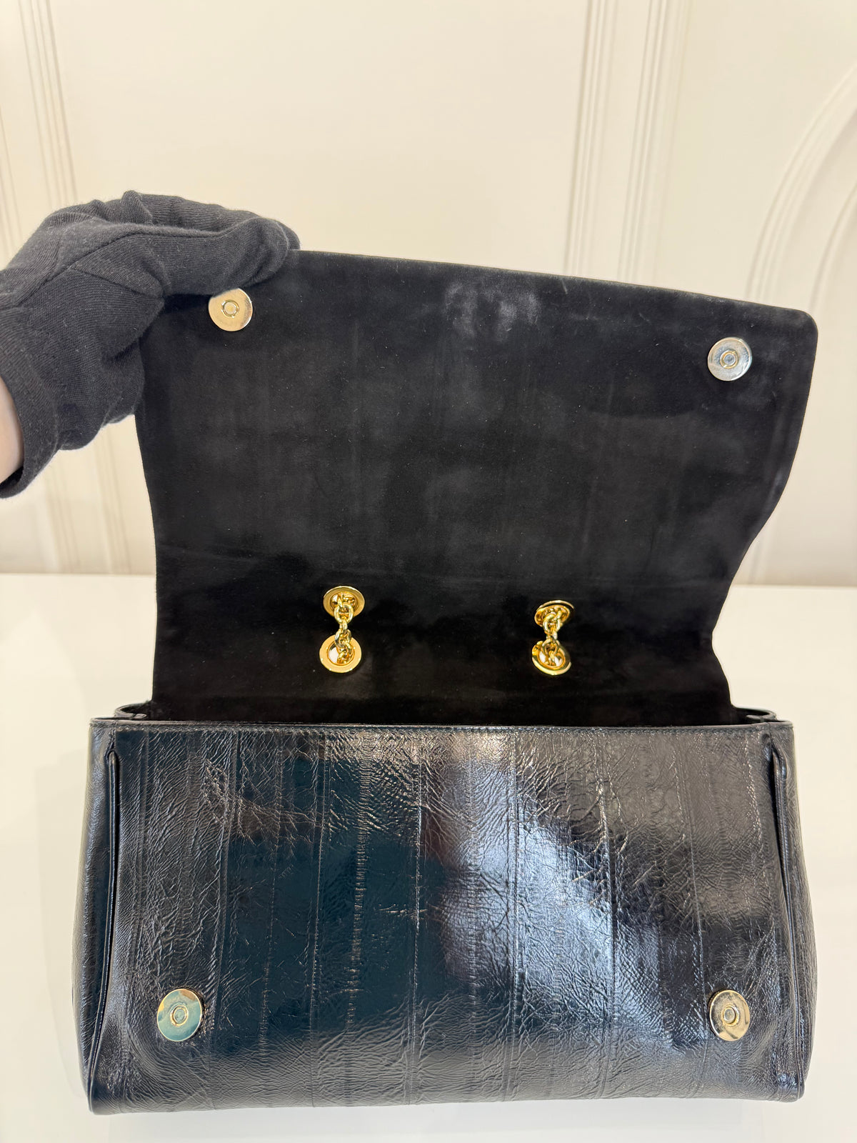 Dolce Gabbana Black Eel Leather Top Handle Bag