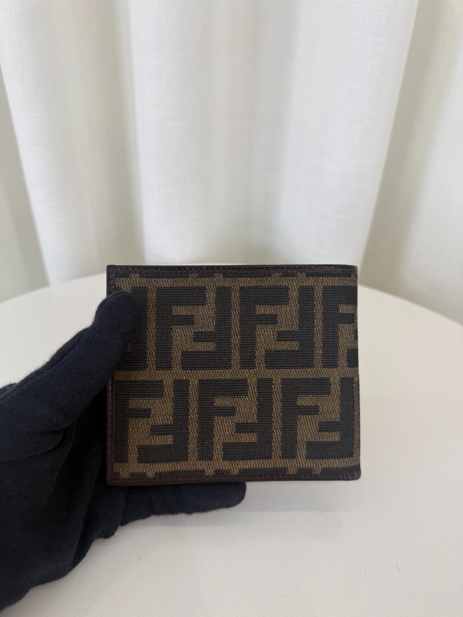 Fendi FF Brown Jacquard Leather Bifold Wallet