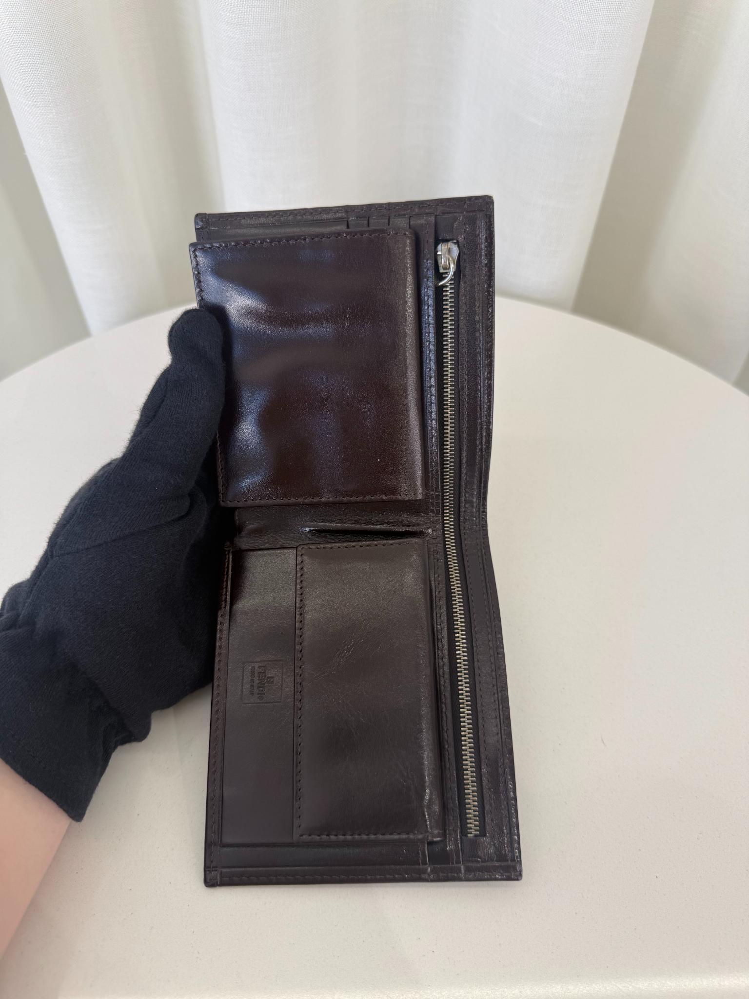 Fendi FF Brown Jacquard Leather Bifold Wallet