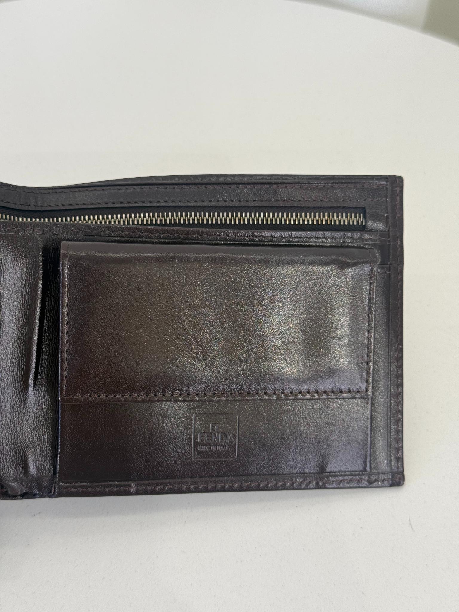 Fendi FF Brown Jacquard Leather Bifold Wallet