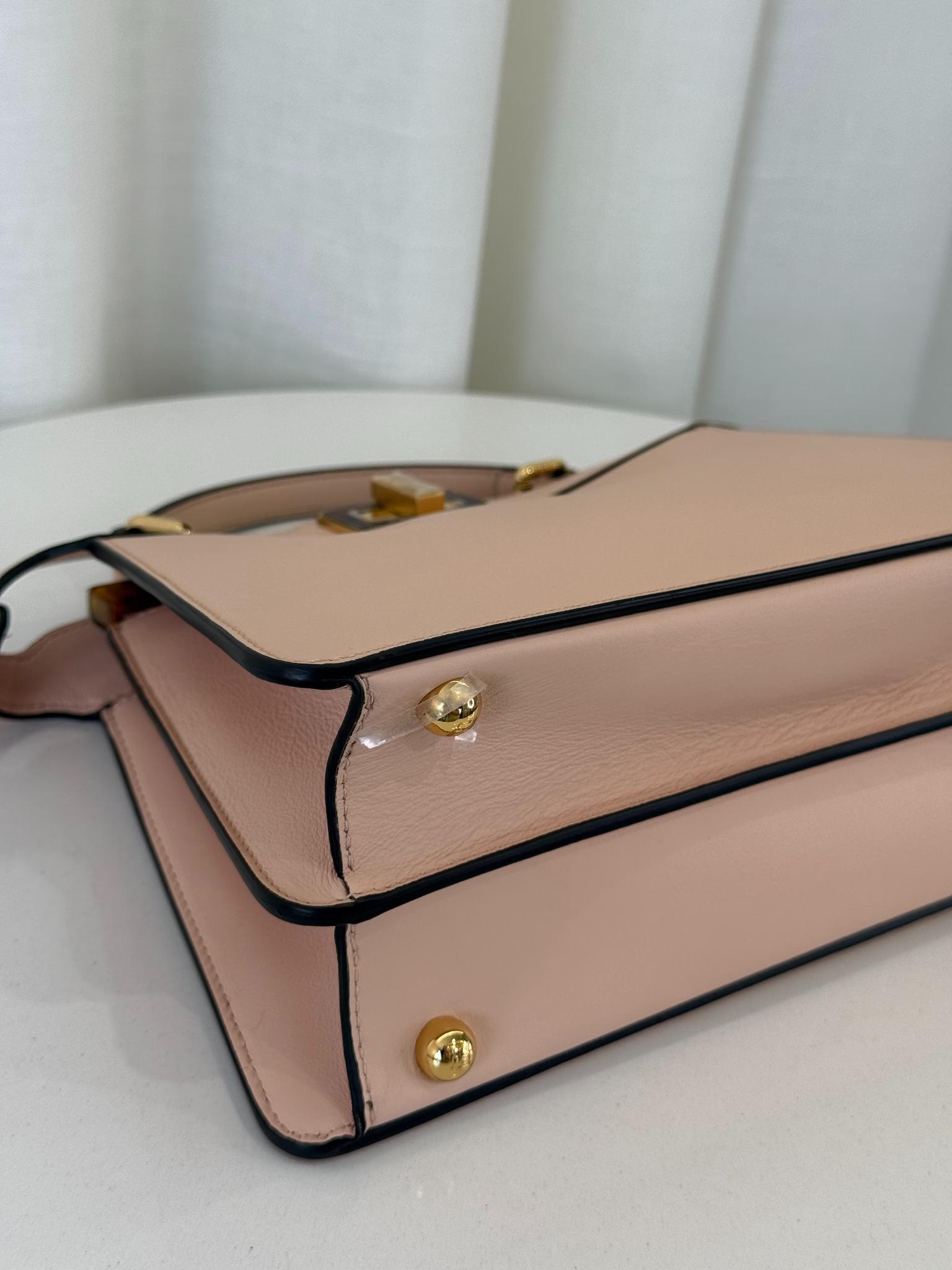 Fendi Light Rose Calfskin Leather Medium Peekaboo with Tortoise Detail