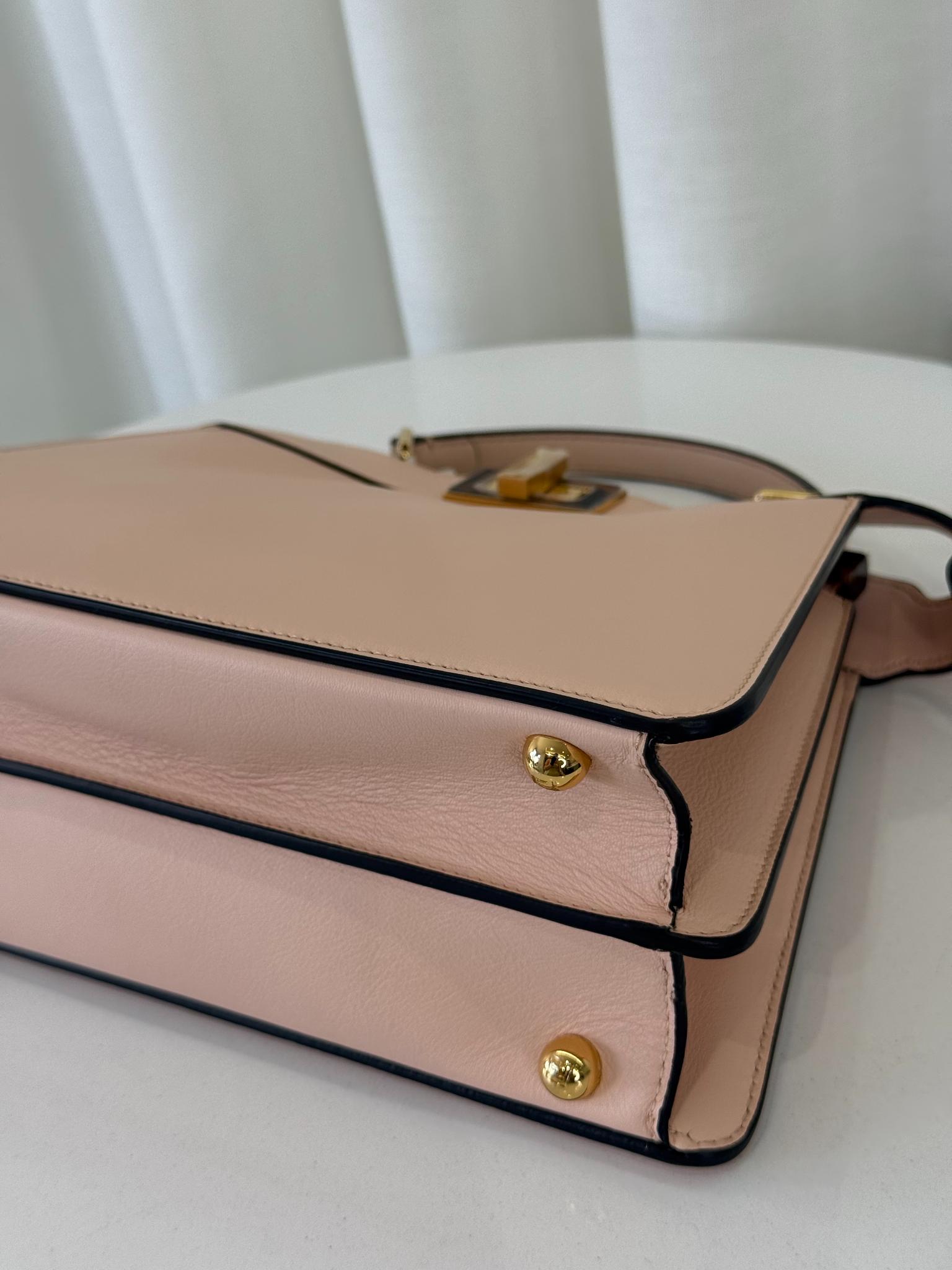 Fendi Light Rose Calfskin Leather Medium Peekaboo with Tortoise Detail