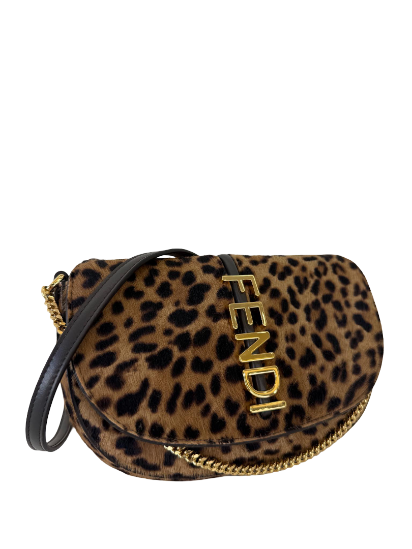 Fendi Fendigraphy Leopard Ponyhair Wallet on Chain