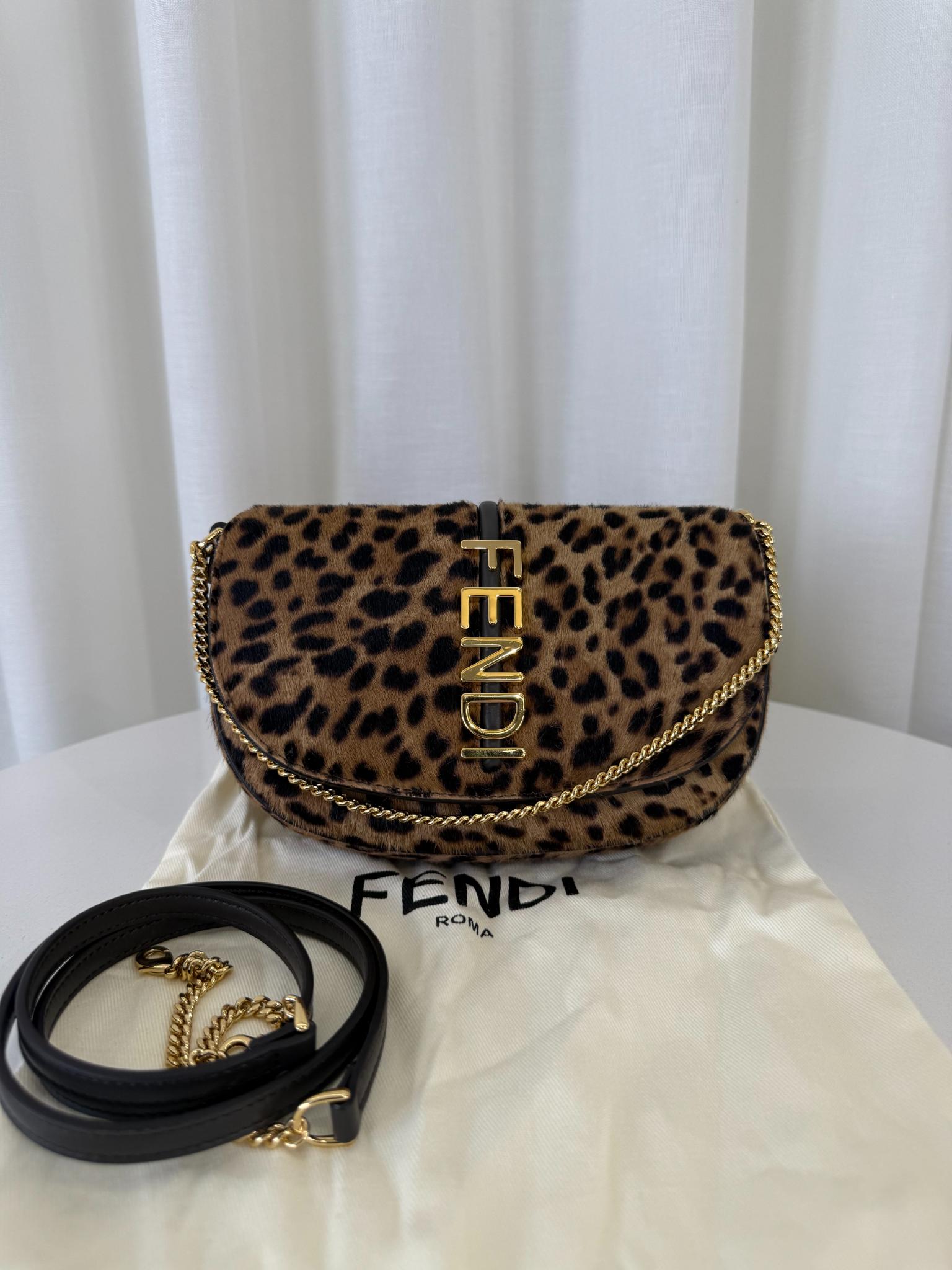 Fendi Fendigraphy Leopard Ponyhair Wallet on Chain