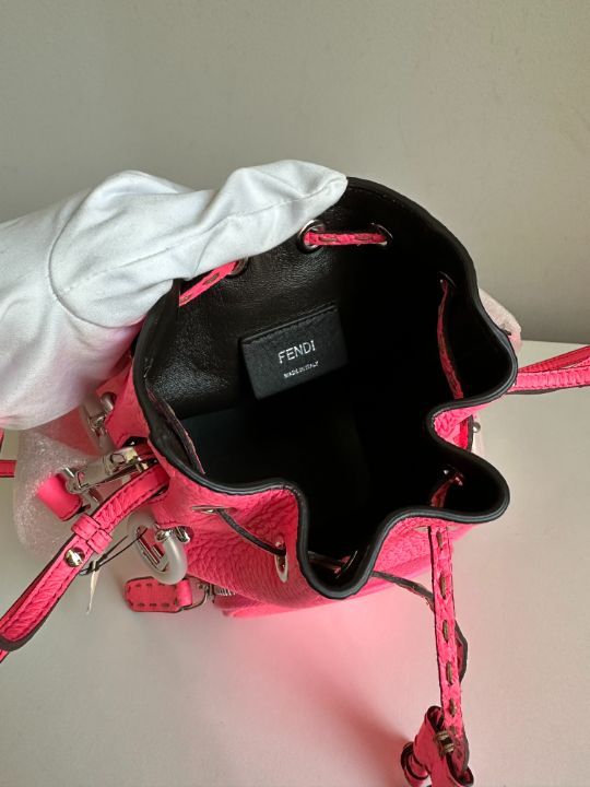 Fendi Mini Mon Tresor Leather Bucket Bag Pink