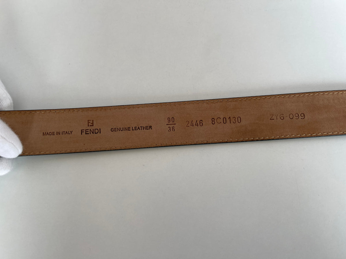Fendi Green Leather FF Buckle Wide Waist Belt 90 Cm