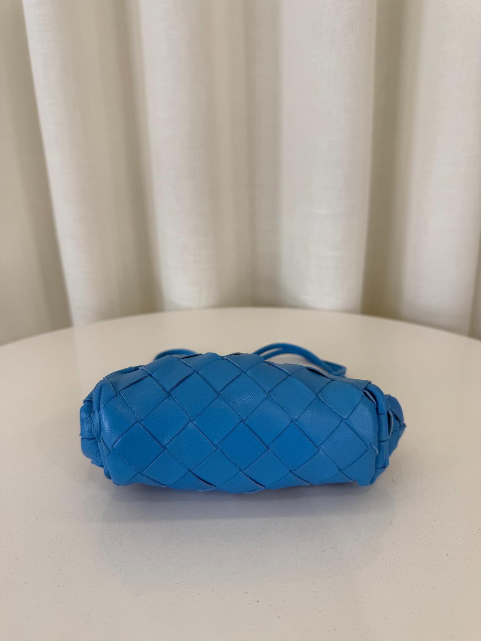 Bottega Veneta Sky Blue Intrecciato Nappa Leather Micro Wristlet Pouch