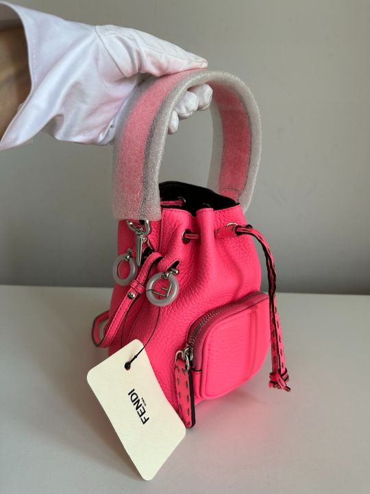 Fendi Mini Mon Tresor Leather Bucket Bag Pink