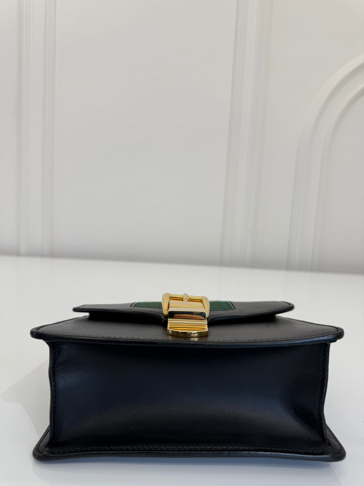 Gucci Sylvie Black Leather Web Signature Chain Crossbody Bag