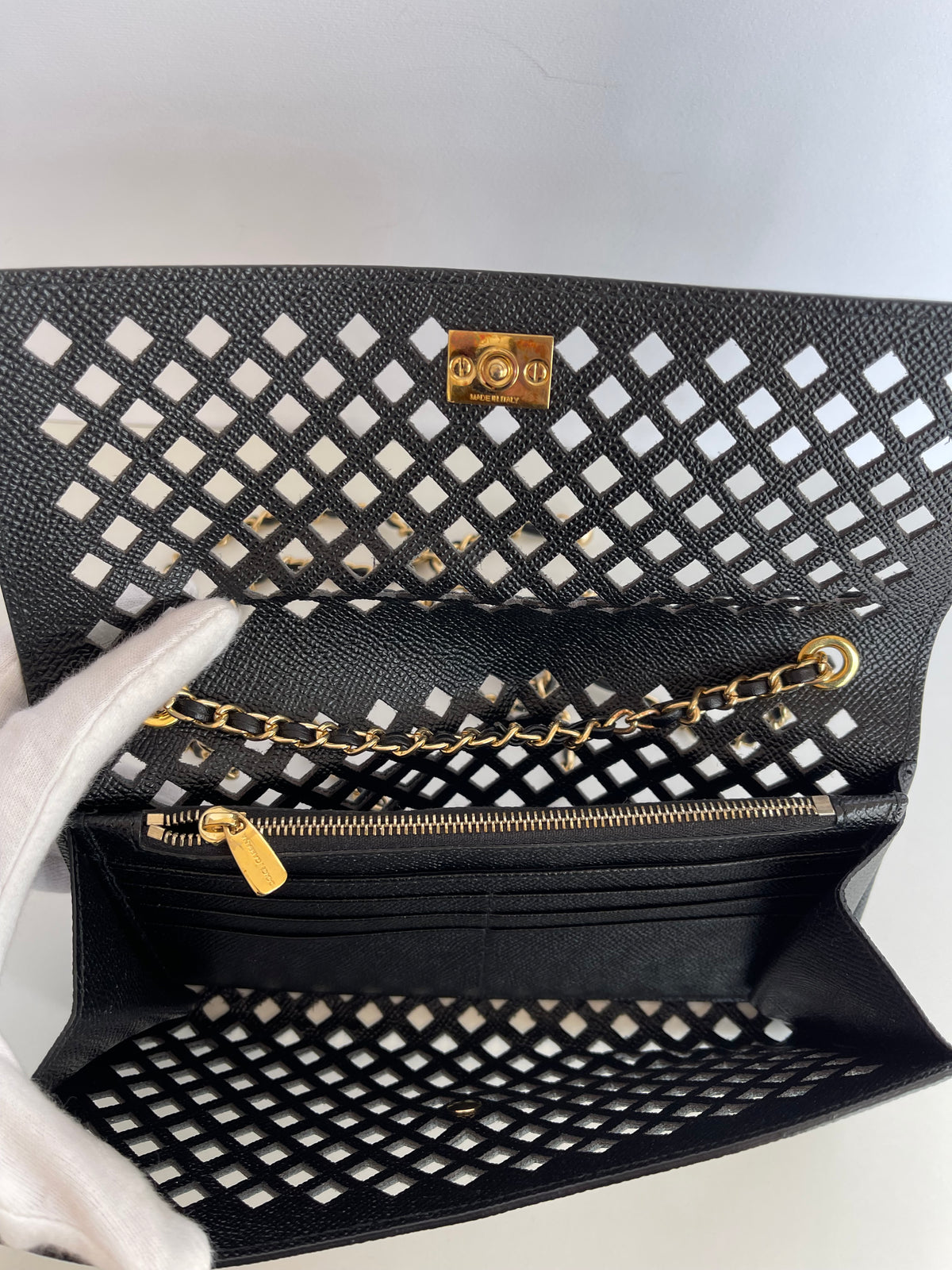 Dolce Gabbana Black Leather Wallet on Chain