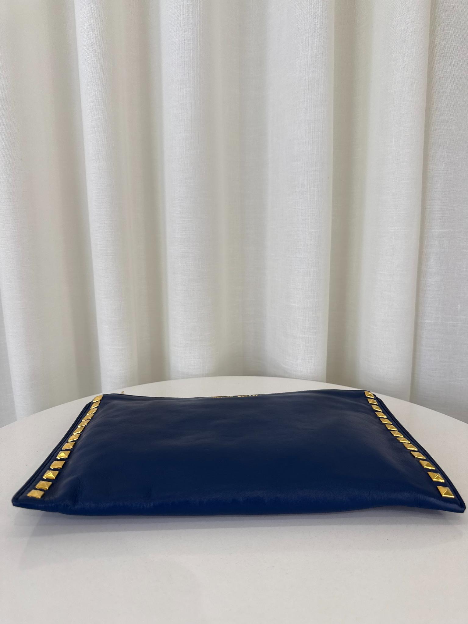 Miu Miu Navy Blue Studded Leather Zip Clutch