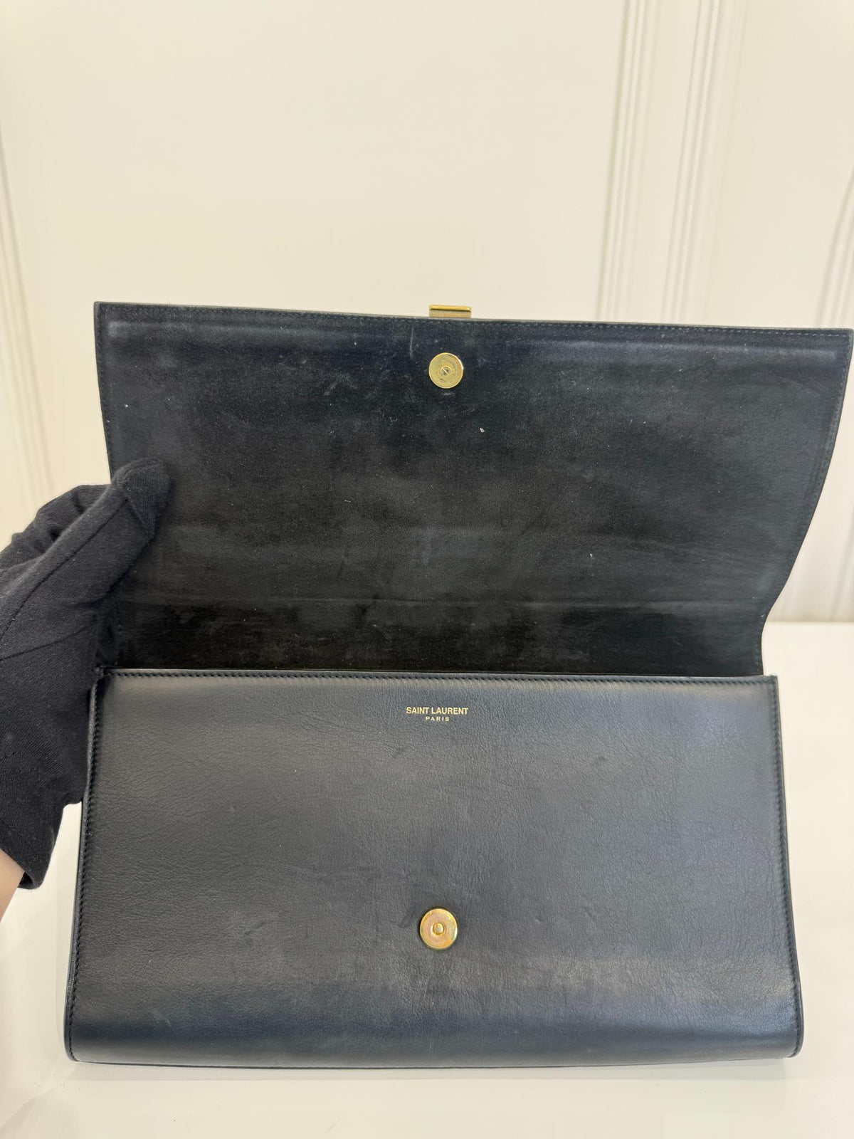 Saint Laurent Black Leather Chyc Clutch