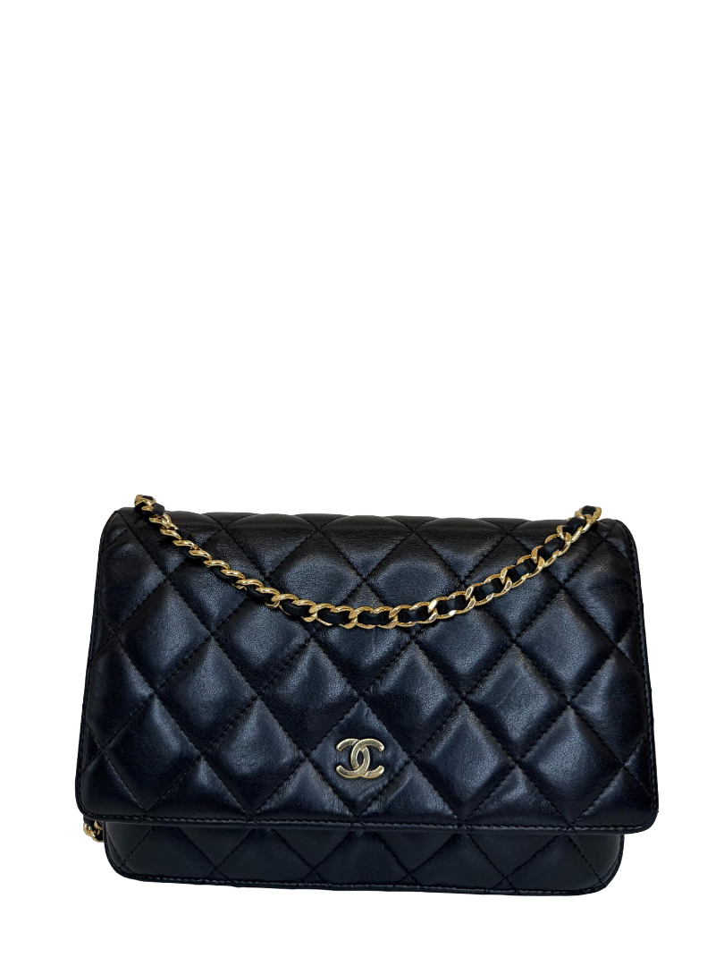 Chanel Black Quilted Lambskin Leather Classic Wallet On Chain GHW