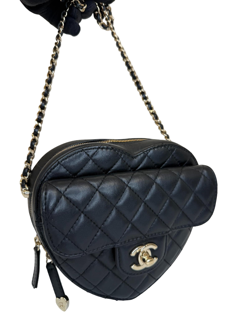 Chanel CC In Love Black Lambskin Heart Shaped Bag GHW