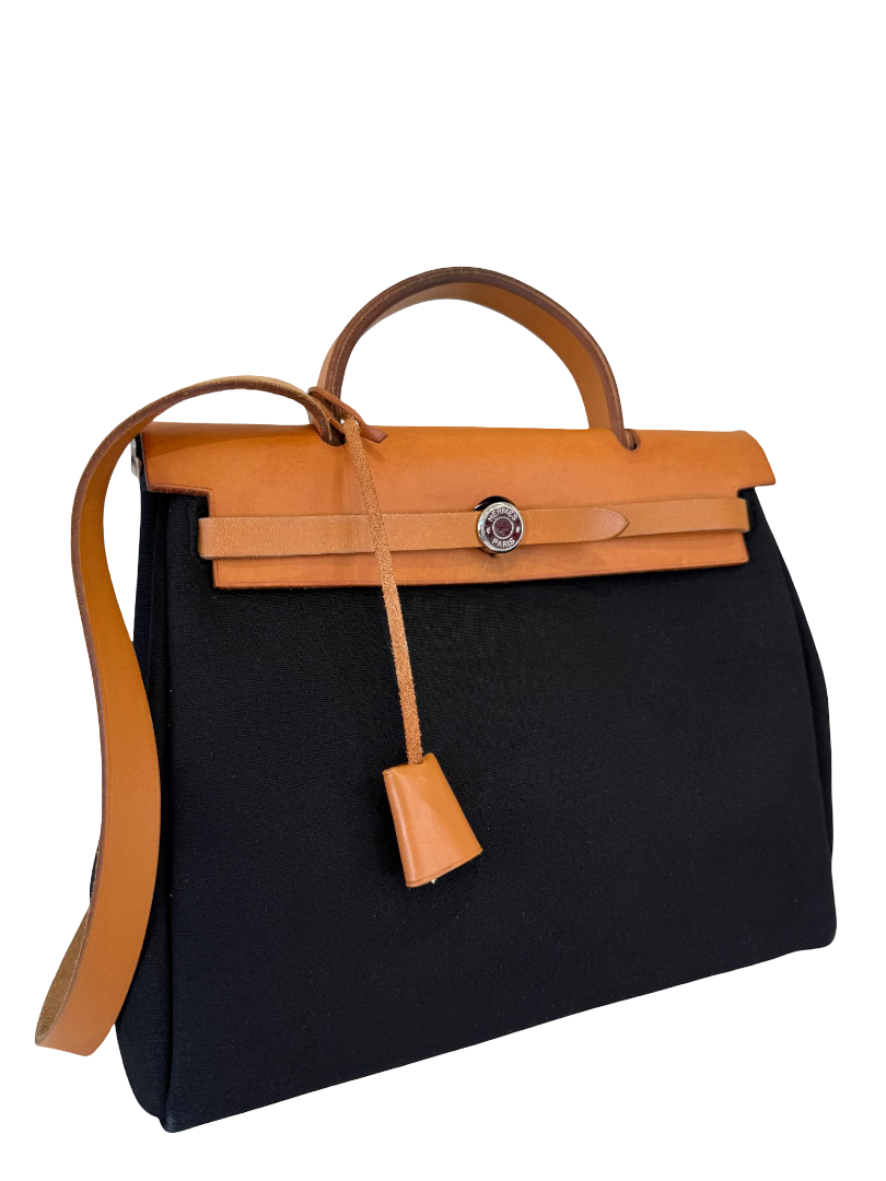 Hermès Herbag Zip 31 Black Toile Canvas Natural Vache