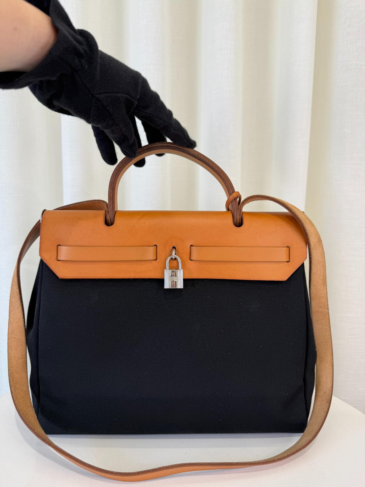 Hermès Herbag Zip 31 Black Toile Canvas Natural Vache