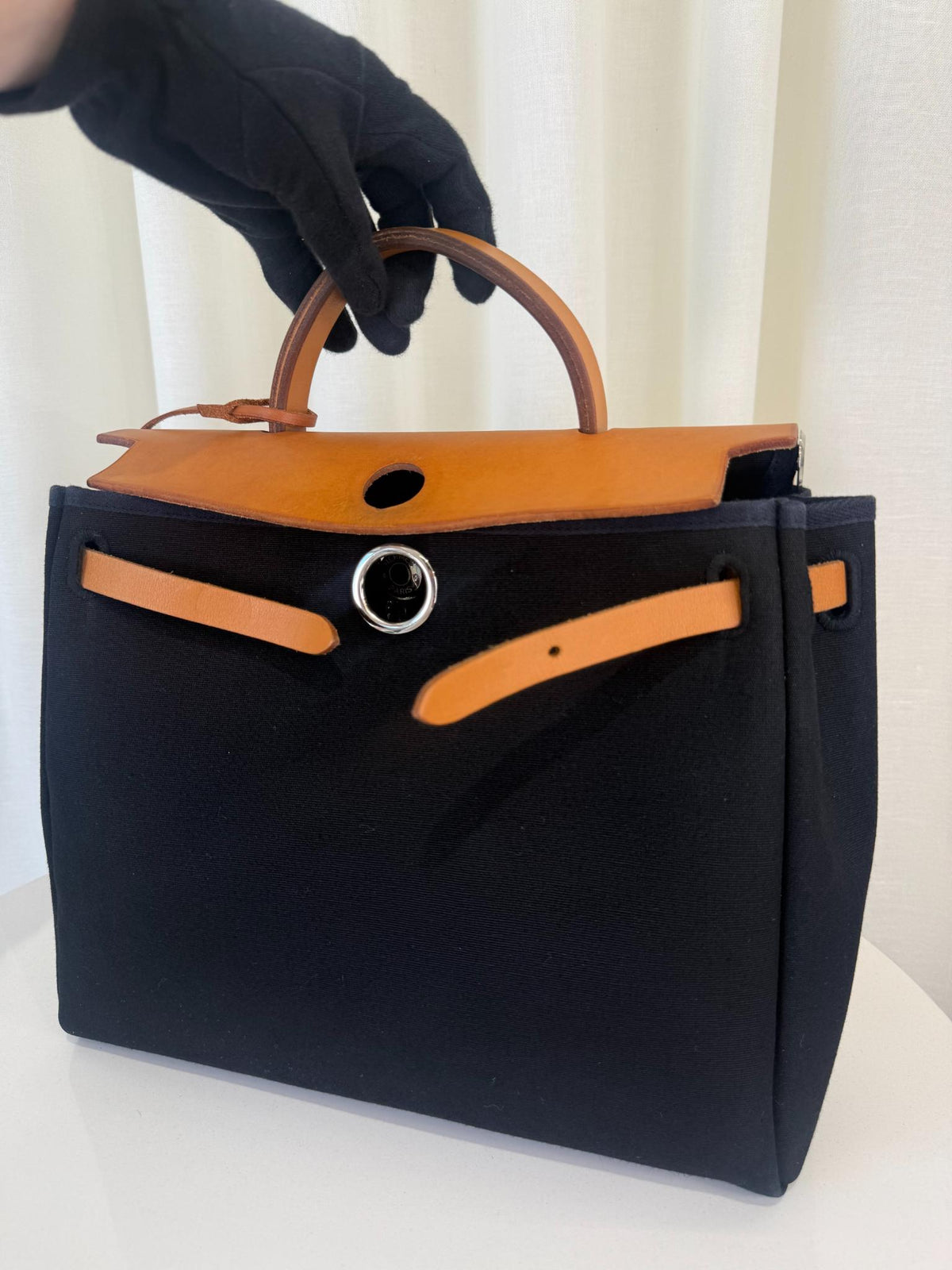 Hermès Herbag Zip 31 Black Toile Canvas Natural Vache
