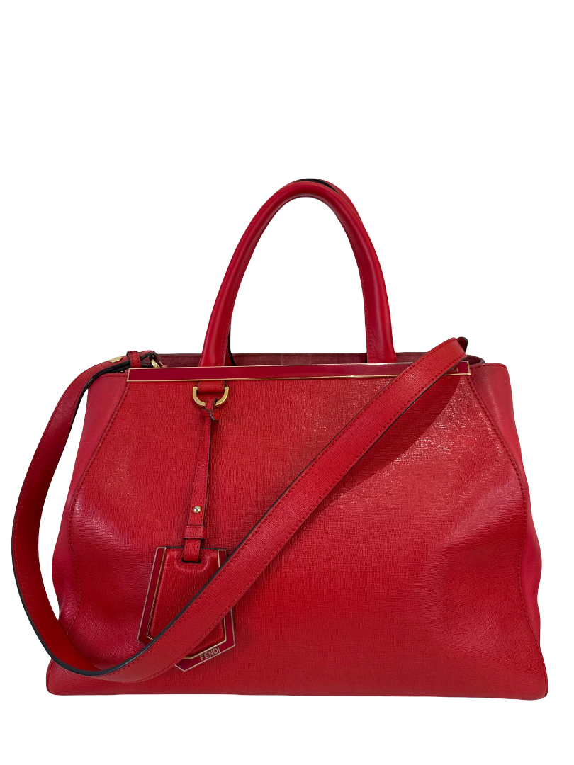 Fendi Red Leather Medium 2Jours Tote Bag