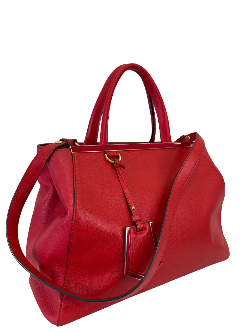 Fendi Red Leather Medium 2Jours Tote Bag