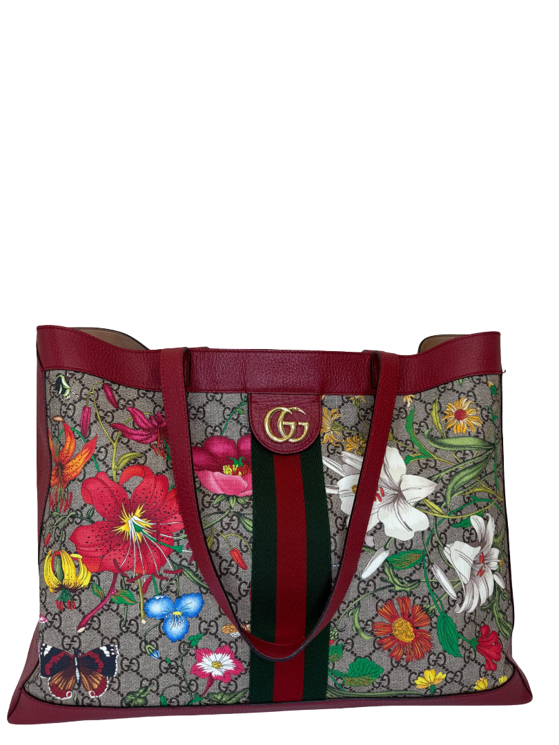Gucci Red Supreme GG Flora Coated Canvas Ophidia Large Tote Bag