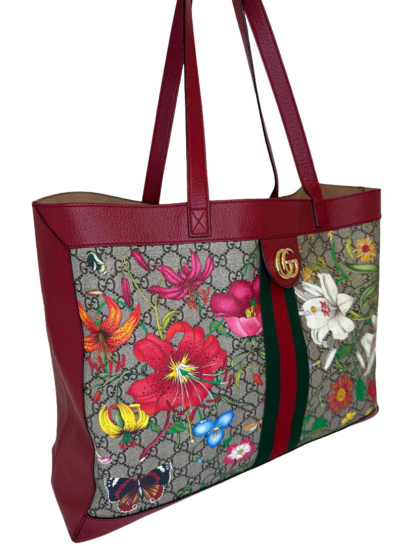 Gucci Red Supreme GG Flora Coated Canvas Ophidia Large Tote Bag