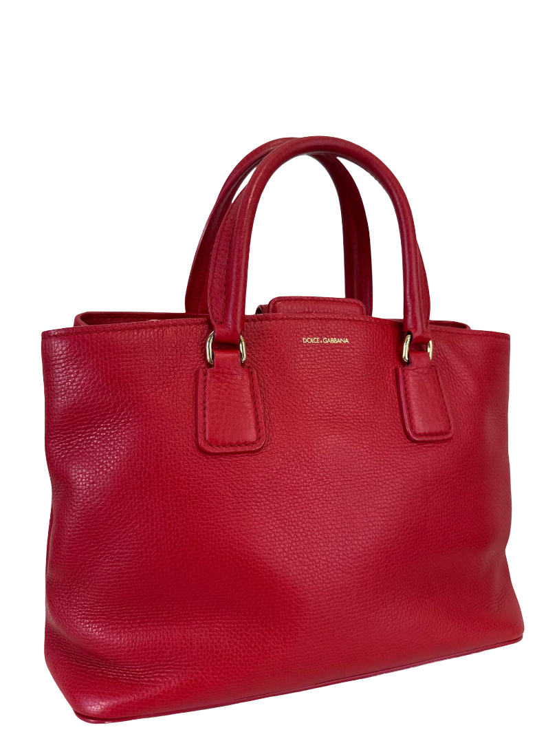 Dolce Gabbana Red Calfskin Leather Top Handle Bag