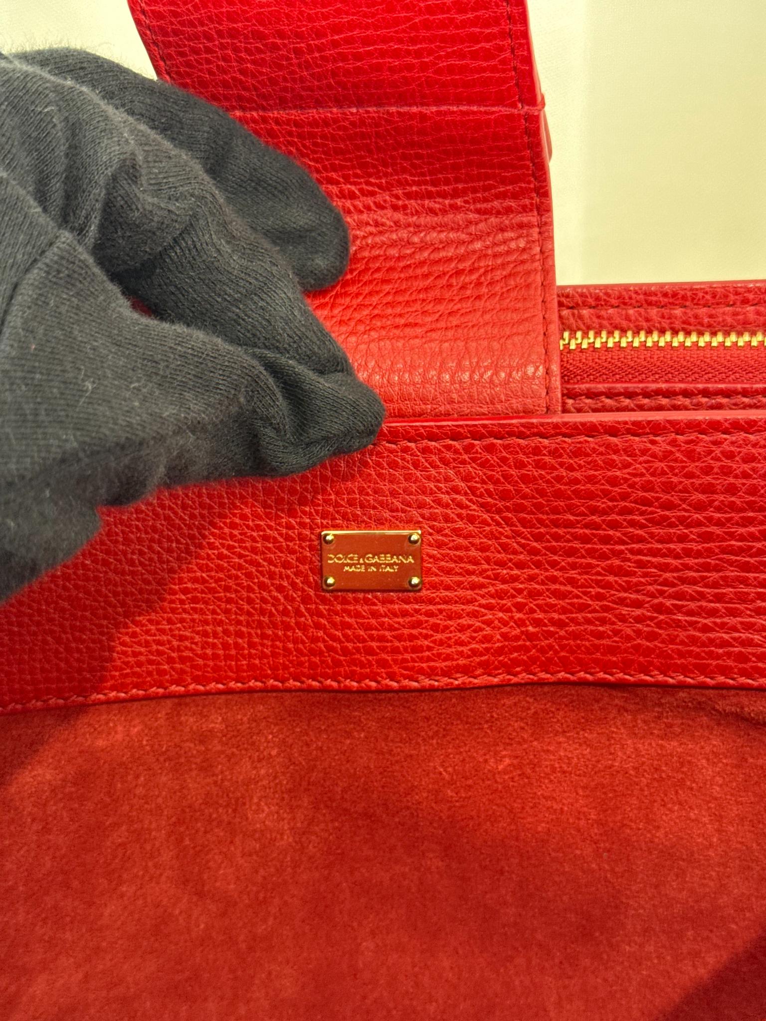Dolce Gabbana Red Calfskin Leather Top Handle Bag