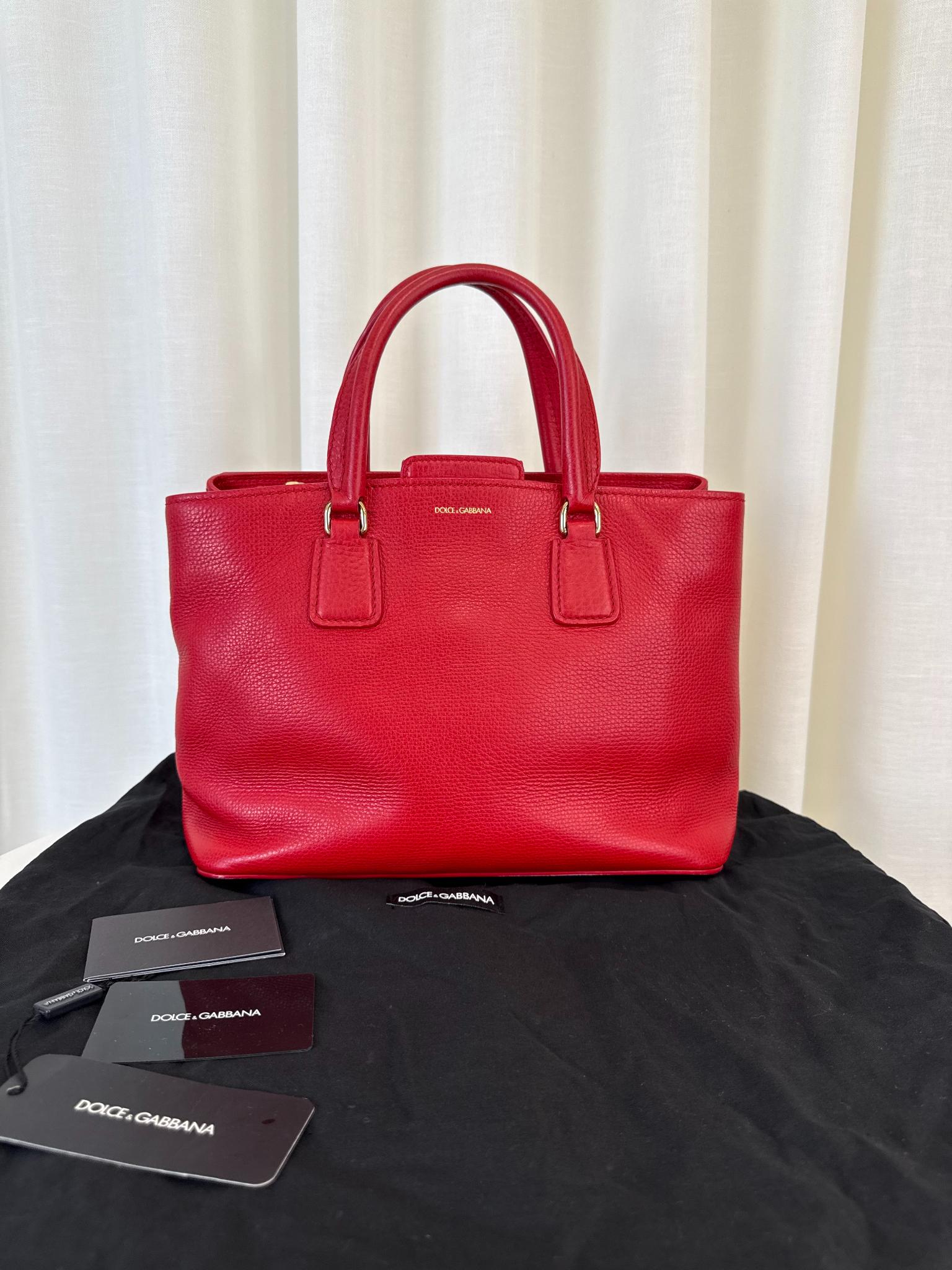 Dolce Gabbana Red Calfskin Leather Top Handle Bag